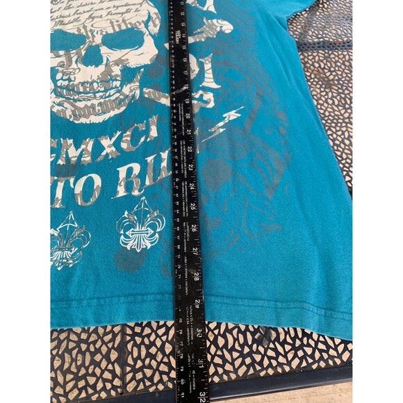 Vintage Y2K Southpole blue and white skull tee XL Live to Ride - Picture 5 of 7